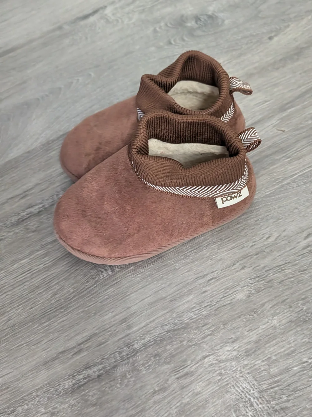 PAWZ Kids Brown Fleece-Lined Slip-On Booties